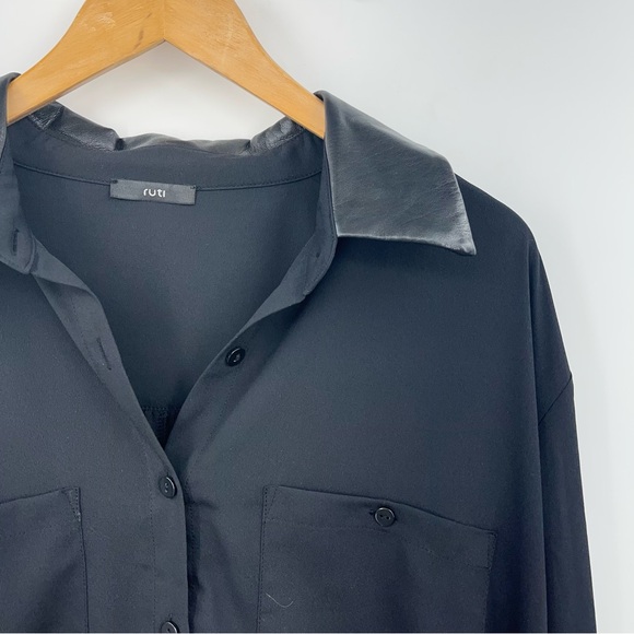 Ruti XL High-Low faux leather Button Up 0990 Top Blouse Black sheer lagenlook - Picture 5 of 12